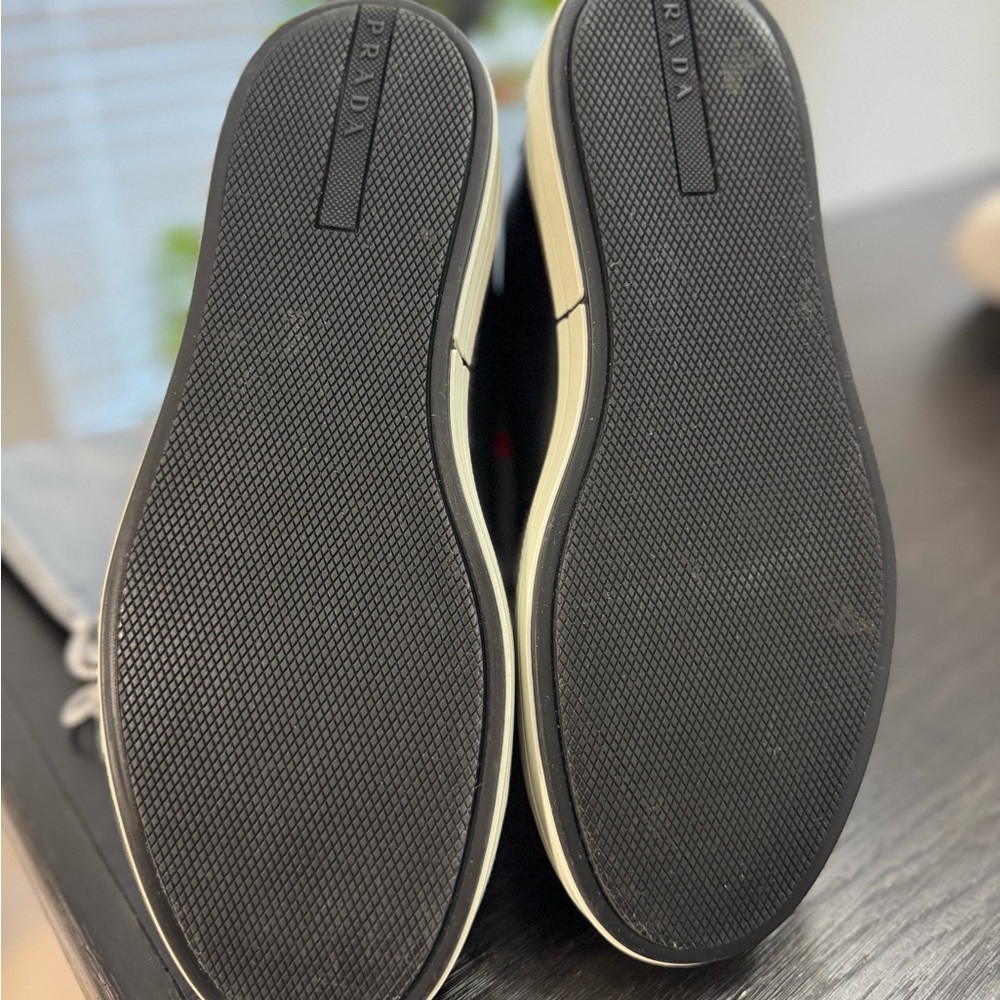 Prada Black Leather Low-Top Sneakers with Cream Sole - Picture 4 of 10
